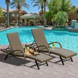 Domi Outdoor Living Outdoor PE Wicker Chaise Lounge with Armrest- Set of 2 Patio Reclining Chair Furniture Set Beach Pool Adjustable Backrest Recliners Padded with Quick Dry Foam