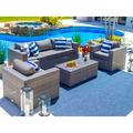 Sorrento 4-Piece L Resin Wicker Outdoor Patio Furniture Conversation Sofa Set in Gray w/ Three-seat Sofa Two Armchairs and Coffee Table (Flat-Weave Gray Wicker Sunbrella Canvas Charcoal)
