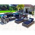 Malmo Combination Furniture for Outdoor â€“ Wicker Patio Furniture Set with Sectional Set Six-seat Dining Set and Chaise Lounge Set (16-Piece Full-Round Gray Wicker Sunbrella Canvas Navy)