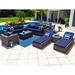 Tuscany 19-Piece Resin Wicker Outdoor Patio Furniture Combination Set with Sectional Set Six-seat Dining Set and Chaise Lounge Set (Half-Round Gray Wicker Sunbrella Canvas Navy)