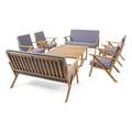 Ford Outdoor 8 Seater Acacia Wood Chat Set with Coffee Table Teak Dark Gray