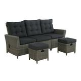 Asti All-Weather Wicker 3-Piece Outdoor Seating Set with Reclining Sofa and Two 15 Ottomans