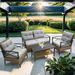 Highsound 4 Piece Outdoor Patio Furniture Sets All Weather Outdoor Sofa PE Garden Furniture Wicker Rattan Patio Conversation Set with Coffee Table Beige