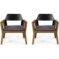 Noble House Soho Wooden Patio Dining Arm Chair in Teak and Gray (Set of 2)