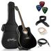 Ashthorpe Full Size Cutaway Thin Line Acoustic-Electric Guitar Package Premium Tonewoods Black