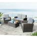 4 Piece Patio Furniture Set Outdoor All-Weather Wicker Sectional Conversation Sofa Set with Tempered Glass Coffee Table Light Gray