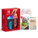 Nintendo Switch OLED Model Neon Red and Blue Joy Con 64GB Console HD Screen and LAN-Port Dock with Super Mario 3D World + Bowser s Fury and Mytrix Wireless Pro Controller and Accessories 2021 New