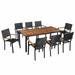 Anself 9 Piece Outdoor Dining Set 1 Table and 8 Chairs Vintage-Style Patio Furniture Sets Poly Rattan and Acacia Wood Black