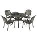 MEETWARM 5-Piece Outdoor Furniture BBQ Dining Set All Weather Cast Aluminum Patio Garden Set with 4 Chairs 1 Round Barbecue Grill Table