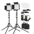 Andoer 2 Packs LED Video Light and 78.7 Inches Stand Kit Dimmable 660 LED Bulbs Bi-Color Light Panel 3200-5600K CRI 85+ with U Bracket & Barndoor for Studio Photography Video Outdoor