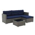 3 Piece Patio Furniture Sets Outdoor All-Weather Wicker Sectional Sofa Set Navy Blue