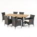Noble House Sina 7 Piece Concrete Top Patio Dining Set in Natural Oak