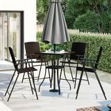 Sesslife 5-Piece Outdoor Patio Dining Set PE Rattan Counter Height Dining Table Set with Folding Chairs & Glass Dining Table for Backyard Garden Poolside Black Wicker Bistro Set