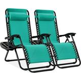 Best Choice Products Set of 2 Zero Gravity Lounge Chair Recliners for Patio Pool w/ Cup Holder Tray - Mint