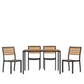 Flash Furniture Lark Series 5-Piece Metal Teak Patio Table and Chair Set Teak