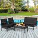 Costway 4 PCS Patio Rattan Furniture Set Cushioned Sofa Armrest Garden Black