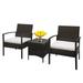 3Pcs Rattan Set 2Pcs Arm Chairs & 1Pc Square Coffee Table Durable Brown Gradient