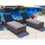 Sorrento 3-Piece Resin Wicker Outdoor Patio Furniture Chaise Lounge Set in Gray w/ Two Chaise Lounge Chairs and Side Table (Flat-Weave Gray Wicker Sunbrella Canvas Charcoal)