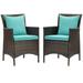 Pemberly Row Patio Dining Arm Chair in Brown and Turquoise (Set of 2)