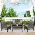 CozyHom 5 Piece Outdoor Patio Wicker Conversation Sofa Furniture Set Patio Indoor Porch Furniture Sets Cozy Furniture Set Use For Indoor Sun Room Sectional Sets Gray