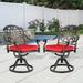 Magic Union 2 Piece Outdoor Bistro Swivel Dining Chair for Patio Garden with Red Cushion