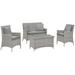 Modern Contemporary Urban Design Outdoor Patio Balcony Four PCS Lounge Chairs and Coffee Table Set Grey Gray Rattan