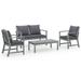 Anself 4 Piece Outdoor Conversation Set Cushioned 2 Armchairs with Garden Bench and Patio Table Gray Acacia Wood Sectional Garden Lounge Sofa Set for Backyard Balcony Terrace Furniture