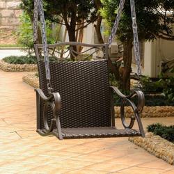 International Caravan Valencia Resin Wicker/Steel Chair Swing-Color:Chocolate