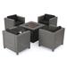 Noble House Puerta 5 Piece Outdoor Wicker Chair and Firepit Set in Mixed Black