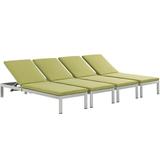 Modern Contemporary Urban Design Outdoor Patio Balcony Chaise Lounge Chair ( Set of 4) Green Aluminum