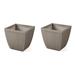 Glitzhome 16 Large Eco-Friendly PE Faux Ceramic Square Fluted Pot Planter for Indoor and Outdoor Plants Set of 2