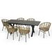 Talcott Wicker Outdoor 7 Piece Dining Set Light Brown Matte Black and Beige