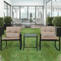 Patio 3-Piece Rocking Rocking Chair Set: Black Wicker Furniture-Two Chairs with Glass occasional Table