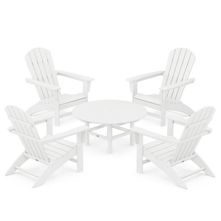 POLYWOOD Nautical 5-Piece Outdoor Adirondack Chair Conversation Set in White