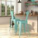 Merrick Lane 24 Metal Indoor-Outdoor Counter Stool with Vertical Slat Back and Integrated Footrest in Mint Green