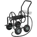 Garden Hose Reel Cart with Wheels Garden Lawn Water Truck Water Planting Cart Heavy Duty Outdoor Yard Water Planting Holds 300-Feet of 5/8-Inch Hose with Storage Basket Black