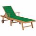 Carevas Sun Lounger with Green Cushion Solid Teak Wood