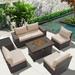 Gotland 7 Pieces Outdoor Higher Density Sponge PE Rattan Wicker Patio Furniture Set with Fire Pit Table