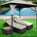 Reclining Outdoor Patio Lounge Furniture Set of 2 3 Pieces All-Weather Poolside Rattan Wicker Pool Chaise Chairs Sets with 2 Pillows & Coffee Table Brown PE Wicker and Blue SS2120