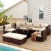 NICESOUL 9 Pcs Outdoor Furniture with Fire Pit Table Espresso Wicker Set