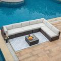 COSIEST 8-Piece Outdoor Furniture Set Brown Wicker Sectional Sofa