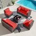 Kullavik 7 Pieces Outdoor Patio Furniture Set Sectional Rattan Wicker Furniture Sofa Set Patio Conversation Set with Tempered Glass Table and Seat Cushion Red
