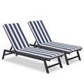 2pcs/Set Patio Lounge Chairs Outdoor Chaise Lounge Chair with Cushion and Five-Position Adjustable Backrest Aluminum Frame Recliner Chair for Patio Beach Yard Pool Blue Stripes Cushion