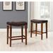 Leather Barstool 2 pcs Set Counter Height Bar Stools Pu Leather Backless Kitchen Dining Cafe Chair with Thick Cushion Indoor Outdoor Brown