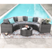 OC Orange-Casual 7-Piece Outdoor Patio Furniture Set Sectional Half-Moon Sofa Coffee Table 4 Pillows Grey Cushion with Waterproof Cover for Garden Backyard Porch Sunroom or Pool
