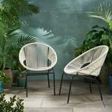 Hayk Outdoor Modern Faux Rattan Club Chair Set of 2 White and Black