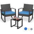 Lofka 3 Pieces Patio Rocking Chairs Set Outdoor Patio Furniture Sets with a Coffee Table for Patio Garden and Bistro Blue Cushion