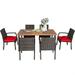 Patiojoy 7- Piece Patio Dining Furniture Set Acacia Wood and Wicker Dining Table Armchairs Red