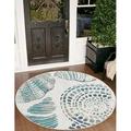 Unique Loom Bodrum Indoor/Outdoor Coastal Rug Ivory/Navy Blue 4 1 Round Solid Print Coastal Flatweave Perfect For Patio Deck Garage Entryway