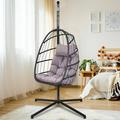 Hanging Chair Swing Egg Chair Outdoor Rattan Egg Swing Chair Heavy Duty Hammock Chair with Stand Cushion and Pillow Steel Frame Loading 350lbs for Indoor Outdoor Bedroom Patio Garden B038